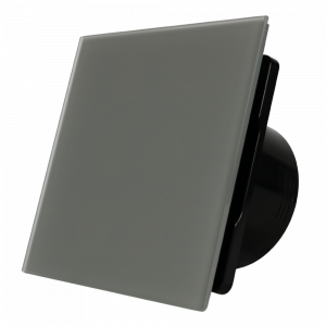 Whisper Pro-Design badkamerventilator - Ø100mm - met nalooptimer - vlak glas - mat grijs - zwarte ventilator Whisper Pro-Design badkamerventilator - Ø100mm - met nalooptimer - vlak glas - mat grijs - zwarte ventilator
