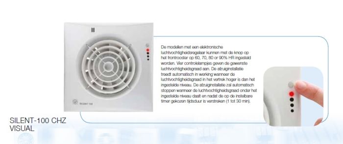 Badkamer/toilet ventilator Soler & Palau Silent (100CHZ VISUAL) Ø 100mm - TIMER + VOCHTSENSOR