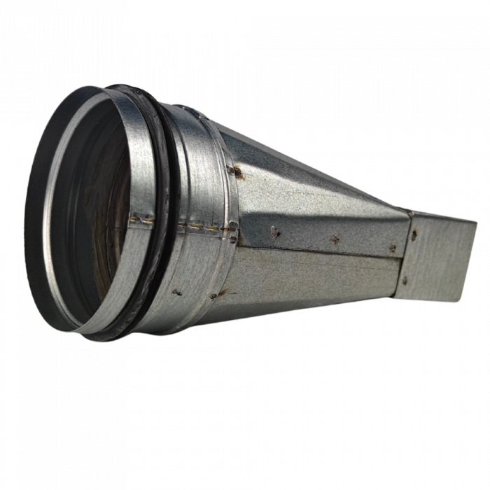 Verloopstuk van rechthoekig 100mm x 40mm naar rond Ø 100mm