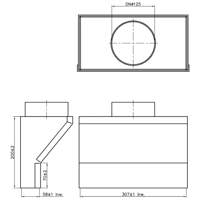 Rechte roosterschoen 305 x 57mm met aansluiting Ø 125mm