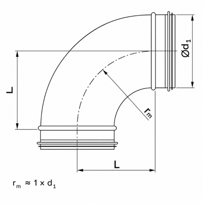 Bocht 90º met rubberdichting - geperst - Ø 180mm
