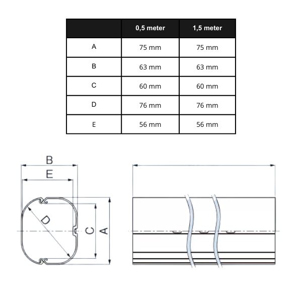 Airco leidinggoot 50 cm - PVC - WIT