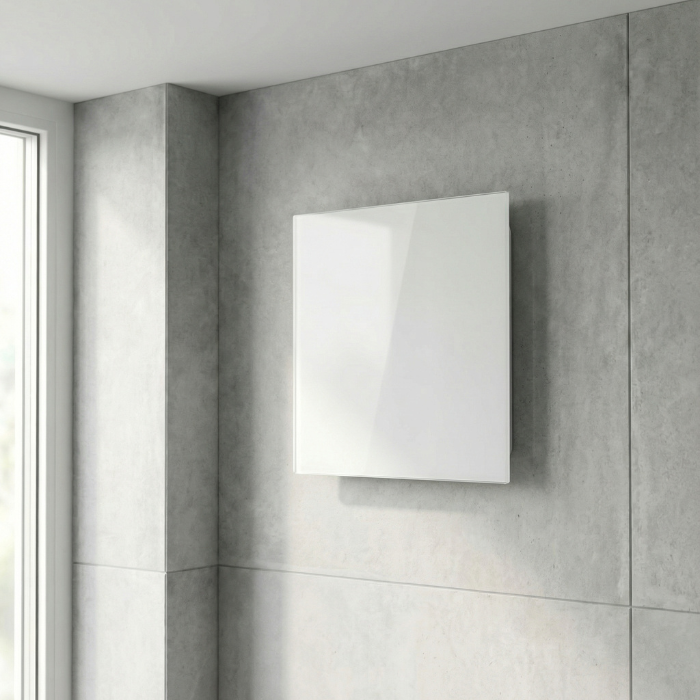 Whisper pro-design badkamer ventilator - Ø100mm - met nalooptimer en vochtsensor - vlak glas - mat wit