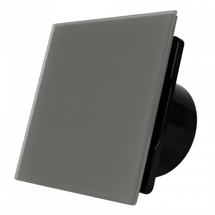 Whisper Pro-Design badkamerventilator - Ø100mm - aan/uit - vlak glas - mat grijs - zwarte ventilator Whisper Pro-Design badkamerventilator - Ø100mm - aan/uit - vlak glas - mat grijs - zwarte ventilator
