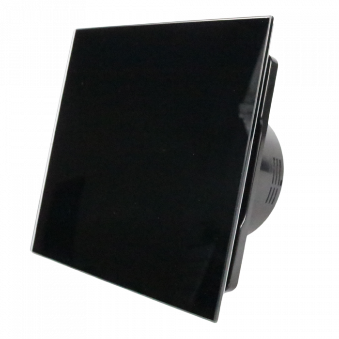 Whisper Pro-Design badkamerventilator - Ø100mm - aan/uit - vlak glas - glans zwart - zwarte ventilator