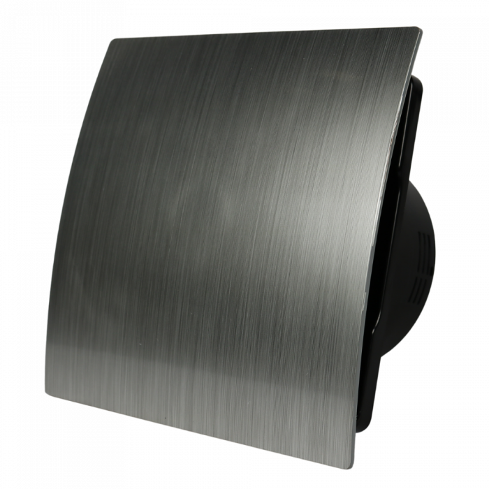 Whisper Pro-Design badkamerventilator - Ø100mm - met nalooptimer + vochtsensor - gebogen kunststof - zilver - zwarte ventilator