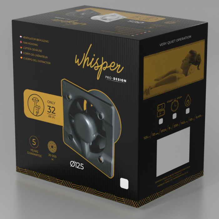 Whisper Pro-Design badkamerventilator - Ø125mm - met nalooptimer - vlak hout - zwarte ventilator Whisper Pro-Design badkamerventilator - Ø125mm - met nalooptimer - vlak hout - zwarte ventilator