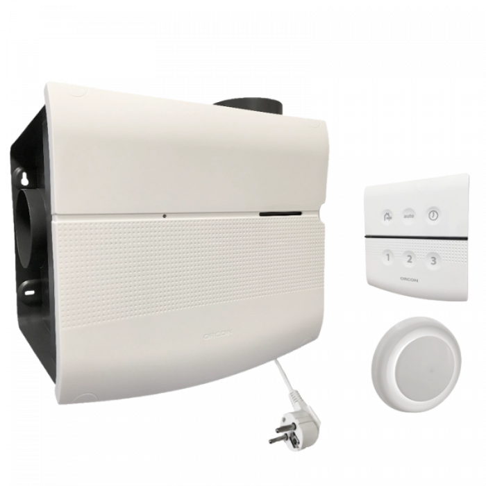 Orcon MVS-15RHB woningventilator - 550 m3/h - Randaarde - met ingebouwde vochtsensor en RF-afstandsbediening + 4 luchtventielen