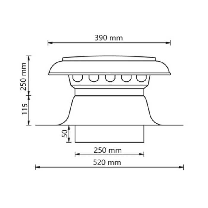 Platdak ontluchting dubbelwandig met aluminium kap Ø 250mm