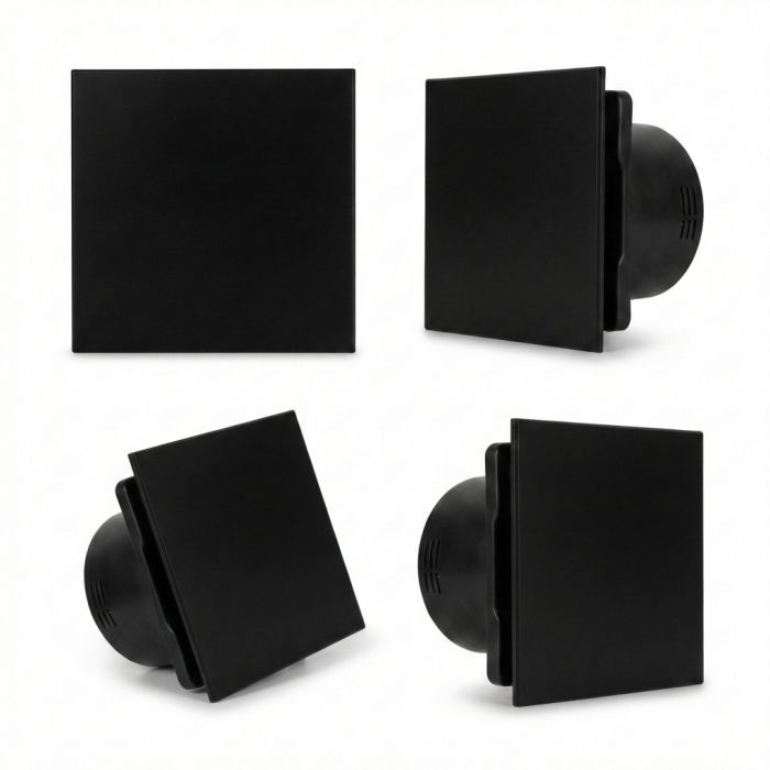 Whisper Pro-Design badkamerventilator - Ø100mm - aan/uit - vlak kunststof - mat zwart - zwarte ventilator