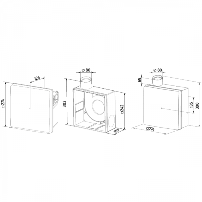 Badkamer inbouwventilator Blauberg - Valeo-BP 35/60 - Ø 80mm - 63 m3/h - aan/uit