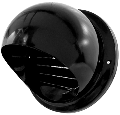 Bolrooster RVS Ø 100mm met schoepen en muggengaas - ZWART