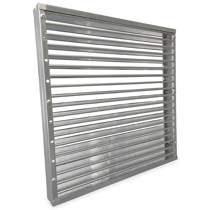 Brandwerend vierkant lamellenrooster 400 x 400mm - High Performance (vloer/buitenmuur toepassing) Brandwerend vierkant lamellenrooster 400 x 400mm - High Performance (vloer/buitenmuur toepassing)