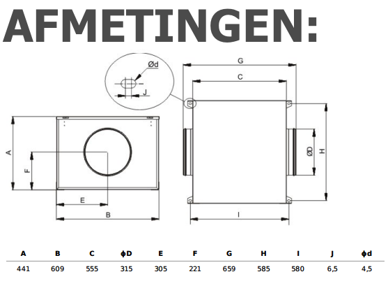 S&P CAB-315 ECOWATT energiezuinige EC boxventilator 1910 m3/h - geluidgedempt - aansluiting 315mm