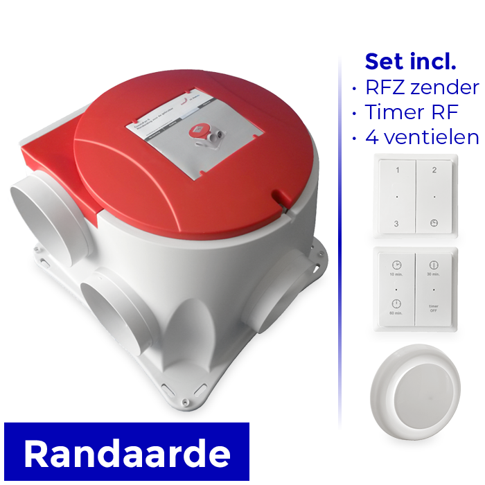 Stork Woonhuisventilator ComfoFan S R - incl. RFZ zender & Timer RF + 4 luchtventielen