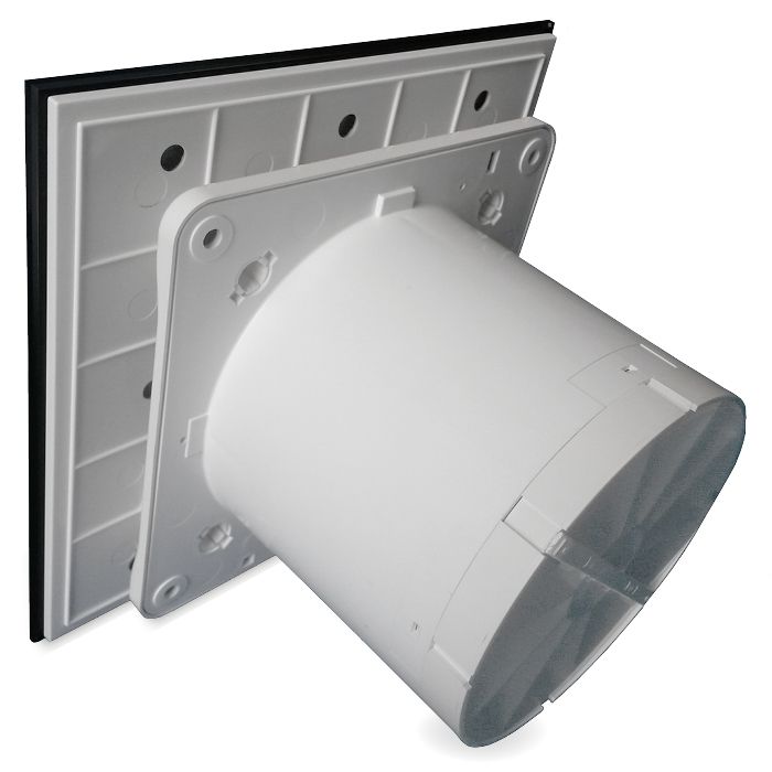 Pro-Design badkamer/toilet ventilator - TREKKOORD (KW100W) - Ø 100mm - vlak GLAS - glans zwart