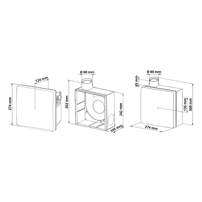 Blauberg badkamer-ventilator inbouw - Valeo-BPH 35/60 - Ø 80mm - met hygrostaat