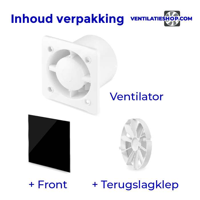 Pro-Design badkamer/toilet ventilator - MET TIMER (KW100T) - Ø100mm - vlak GLAS - glans zwart