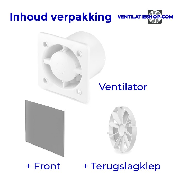 Pro-Design badkamer/toilet ventilator - TREKKOORD (KW100W) - Ø100mm - vlak GLAS - mat grijs