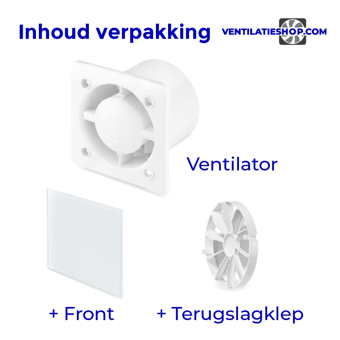 Pro-Design badkamer/toilet ventilator - TREKKOORD (KW100W) - Ø 100mm - vlak GLAS - mat wit