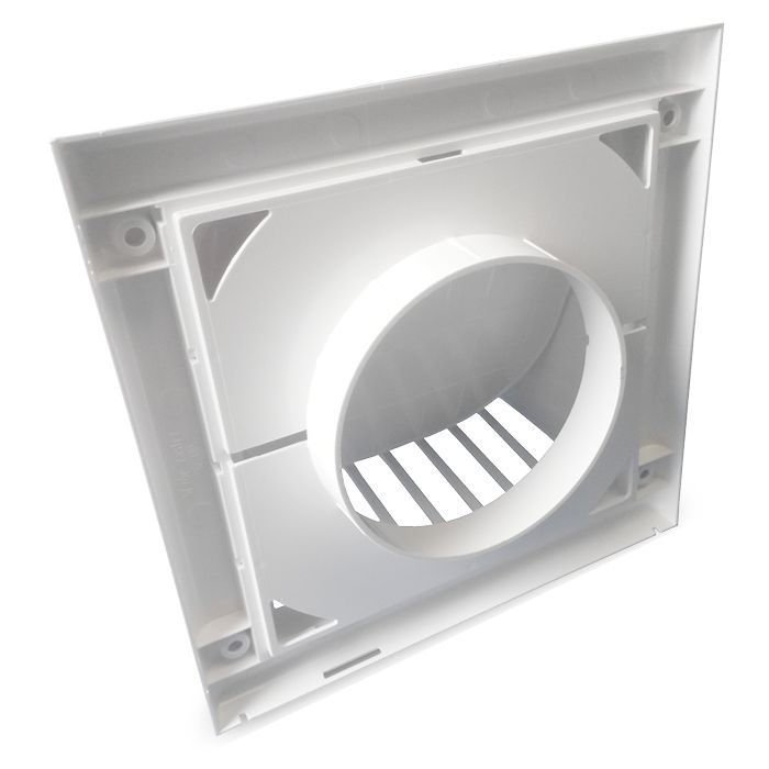 Kunststof gevelkap met klep - Wit - achteraansluiting Ø 100mm Kunststof gevelkap met klep - Wit - achteraansluiting Ø 100mm