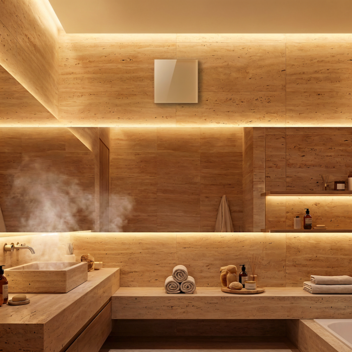 Whisper Pro-Design badkamerventilator - Ø100mm - met nalooptimer - vlak glas - mat wit