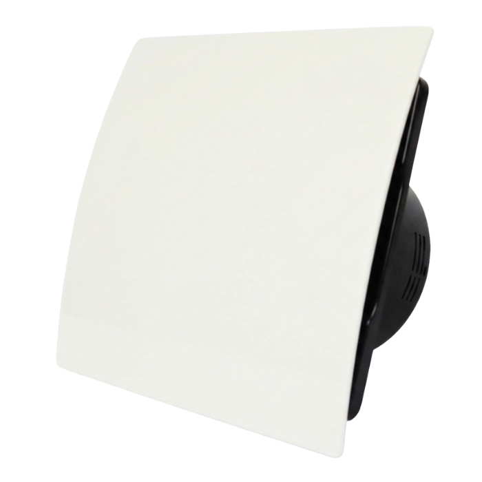 Whisper Pro-Design badkamerventilator - Ø100mm - met nalooptimer - gebogen kunststof - wit - zwarte ventilator