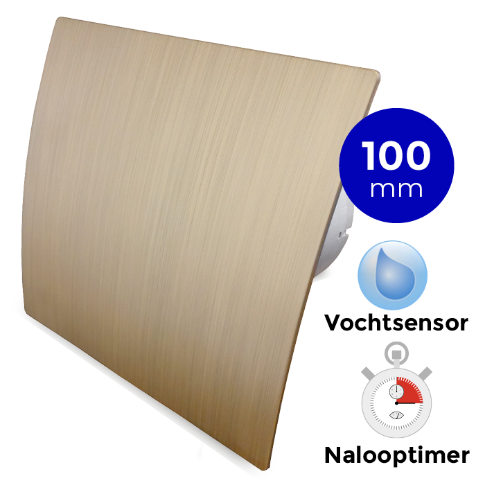 Pro-Design badkamerventilator - TIMER + VOCHTSENSOR (KW100H) - Ø 100mm - kunststof - goud