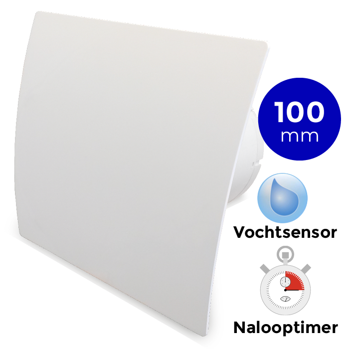 Pro-Design badkamerventilator - TIMER + VOCHTSENSOR (KW100H) - Ø 100mm - kunststof - wit
