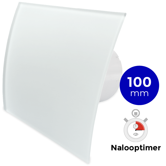 Pro-Design badkamer/toilet ventilator - MET TIMER (KW100T) - Ø100mm - gebogen GLAS - mat wit