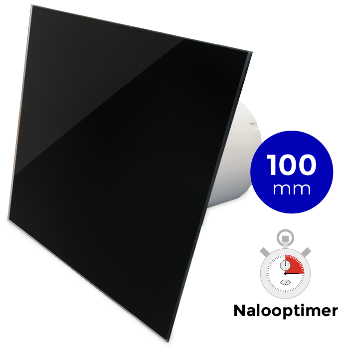 Pro-Design badkamer/toilet ventilator - MET TIMER (KW100T) - Ø100mm - vlak GLAS - glans zwart