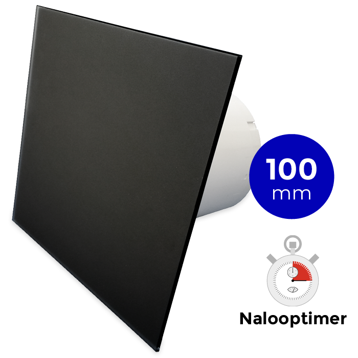 Pro-Design badkamer/toilet ventilator - MET TIMER (KW100T) - Ø100mm - vlak GLAS - mat zwart