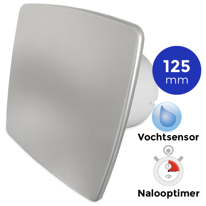 Pro-Design badkamerventilator - TIMER + VOCHTSENSOR (KW125H) - Ø 125mm - RVS *Bold-Line*