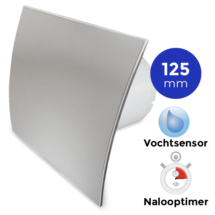 Pro-Design badkamerventilator - TIMER + VOCHTSENSOR (KW125H) - Ø 125mm - RVS gebogen 