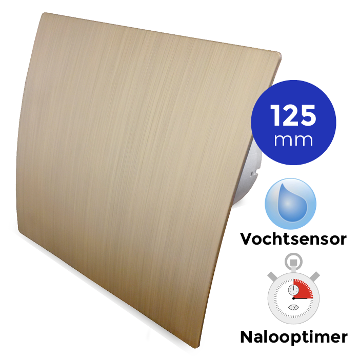 Pro-Design badkamerventilator - TIMER + VOCHTSENSOR (KW125H) - Ø 125mm - kunststof - goud