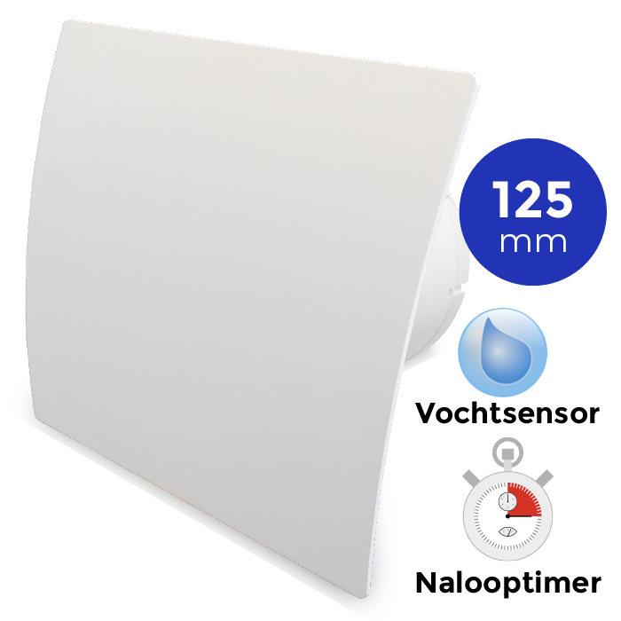Pro-Design badkamerventilator - TIMER + VOCHTSENSOR (KW125H) - Ø 125mm - kunststof - wit