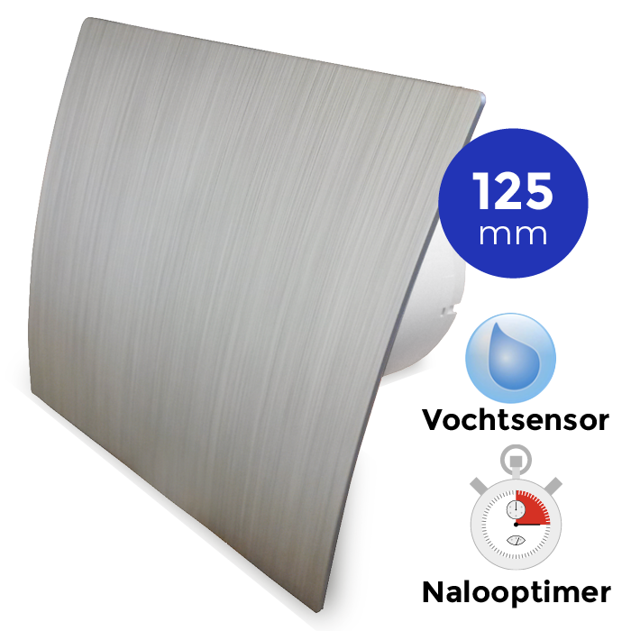 Pro-Design badkamerventilator - TIMER + VOCHTSENSOR (KW125H) - Ø 125mm - kunststof - zilver
