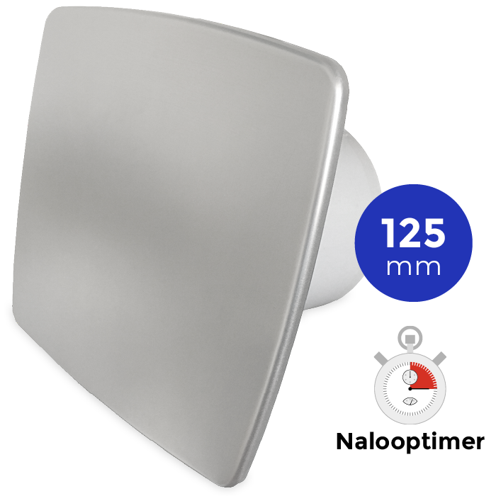 Pro-Design badkamer/toilet ventilator - MET TIMER (KW125T) - Ø125mm - RVS *Bold-Line*