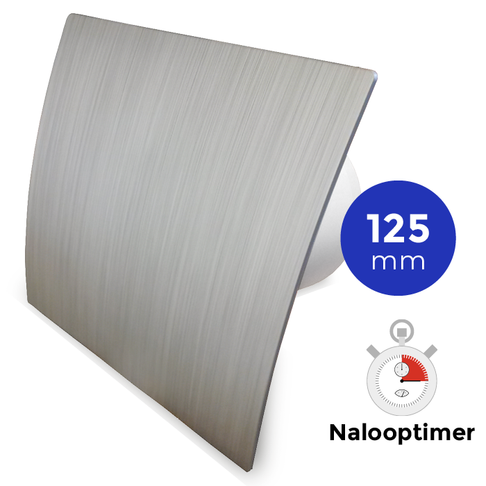Pro-Design badkamer/toilet ventilator - MET TIMER (KW125T) - Ø125mm - kunststof - zilver