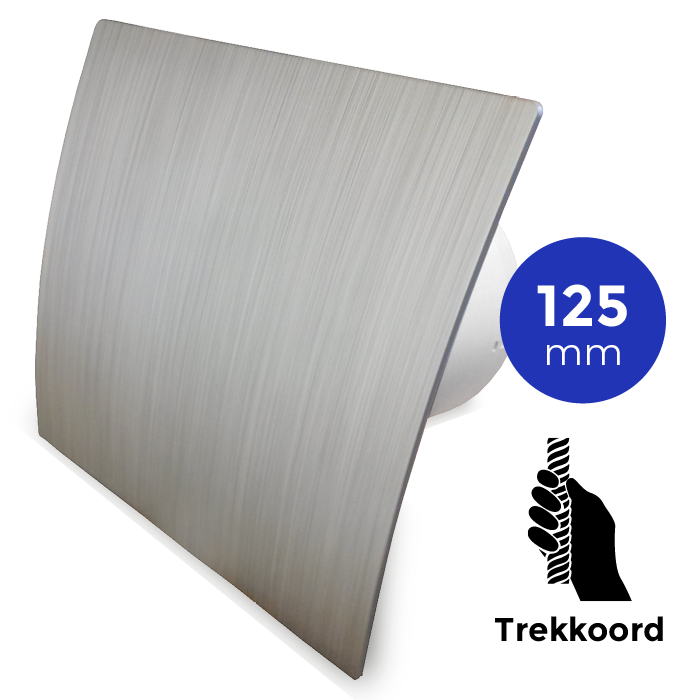 Pro-Design badkamer/toilet ventilator - TREKKOORD (KW125W) - Ø 125mm - kunststof - zilver