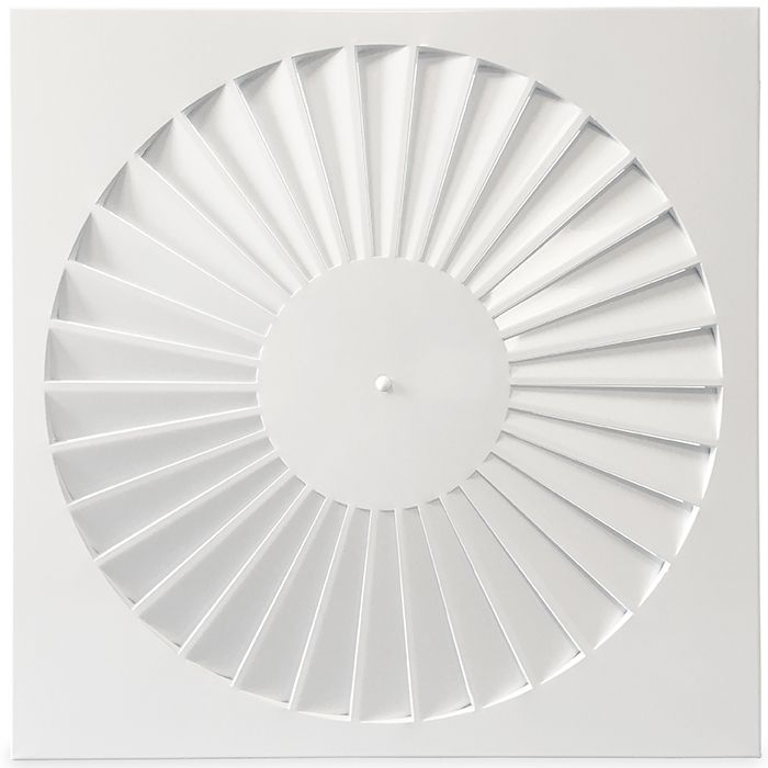 Wervelrooster voor inleg systeemplafond 595 x 595mm -  rond Ø 530mm  - luchtafvoer en toevoer - staal - RAL9016