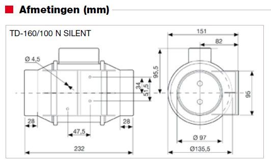 Soler & Palau Buisventilator TD-160/100 N Silent, aansluitdiameter 100mm