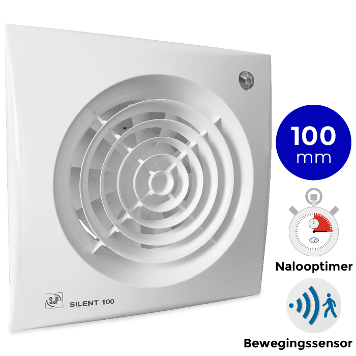 Badkamer/toilet ventilator Soler & Palau Silent (100CDZ) - Ø 100mm - MET TIMER + BEWEGINGSSENSOR