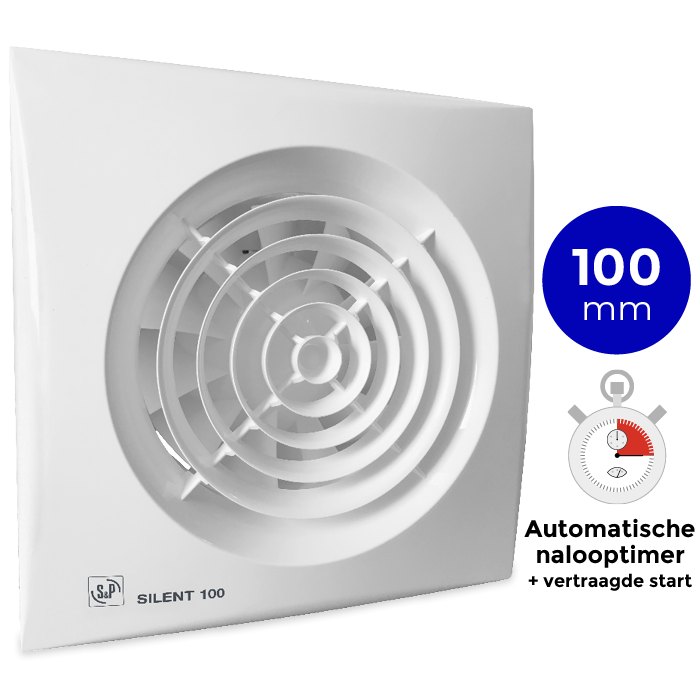 Badkamer/toilet ventilator Soler & Palau Silent (100CRIZ) Ø100mm - VERTRAAGDE START + AUTOMATISCHE TIMER