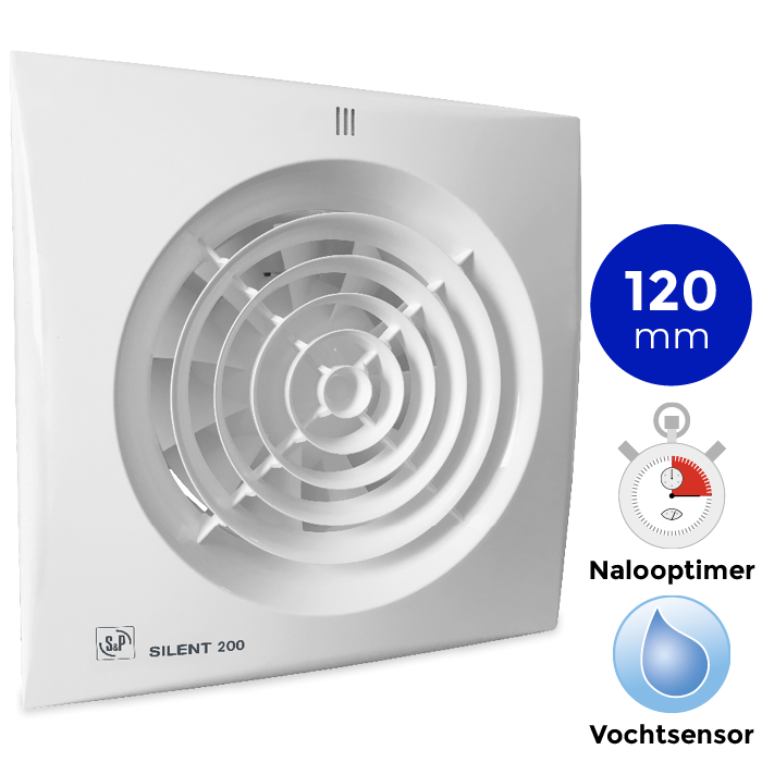 Badkamer/toilet ventilator Soler & Palau Silent (200CHZ) - Ø 120mm - MET TIMER + VOCHTSENSOR