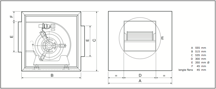 CHAYSOL airbox boxventilator (UPE 9/9) type Compacta - 2200 m3/h (bij 150 Pa) aansluiting 355mm