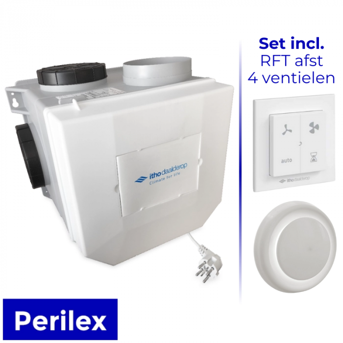 Itho woonhuisventilator met vochtsensor CVE-S ECO RFT SP - perilex - incl. RFT AUTO + 4 ventielen (Alles-in-1-pakket)