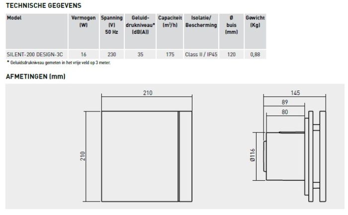 Design badkamerventilator Soler & Palau Silent (200CHZ) - Ø 120mm - MET TIMER + VOCHTSENSOR