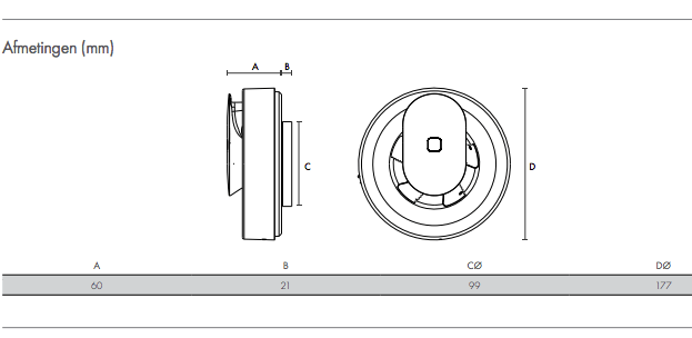 Badkamerventilator SVARA (Vent-Axia) - App-gestuurd met vocht-en-licht-sensor - 100mm - ZWART 