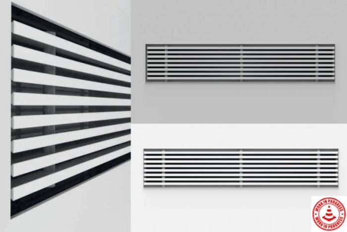 Instucbaar frameloos wandrooster - 210x50mm - t.b.v. kanaal 220 x 55mm